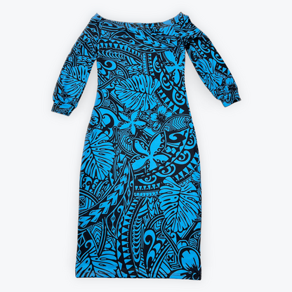 Polynesian pattern off-shoulder dress