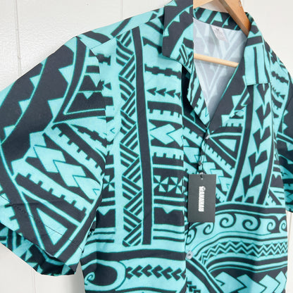 Tribal Aloha Shirt &lt;Mint &amp; Black&gt;